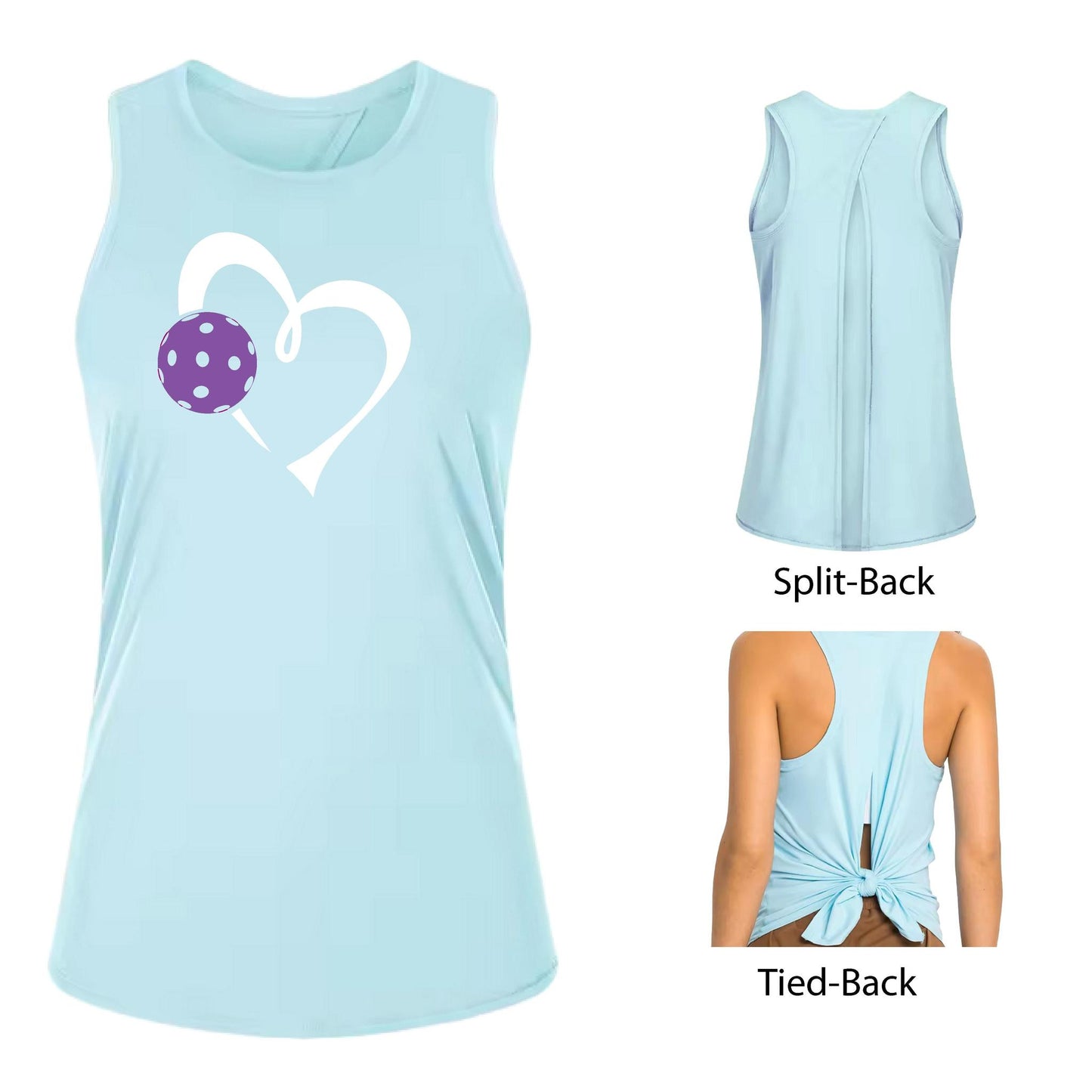 Love Pickleball (Purple)| Women's Split Back or Tied Back Pickleball Performance Tank | 80/20 Nylon Spandex Mix