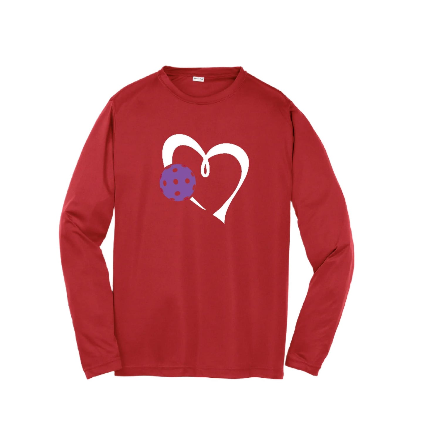 Love Pickleball (Purple) | Youth Long Sleeve Pickleball Performance T-Shirts | 100% Polyester