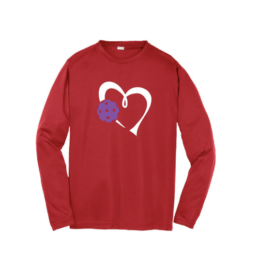 Love Pickleball (Purple) | Youth Long Sleeve Pickleball Performance T-Shirts | 100% Polyester
