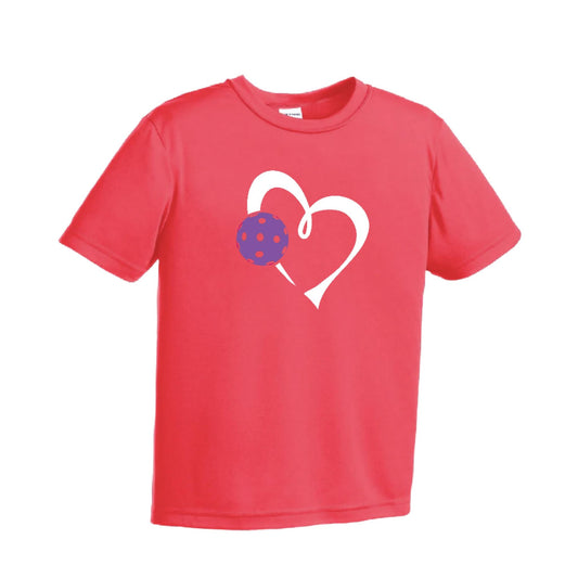 Love Pickleball (Purple) | Youth Short Sleeve Pickleball Performance T-Shirts | 100% Polyester
