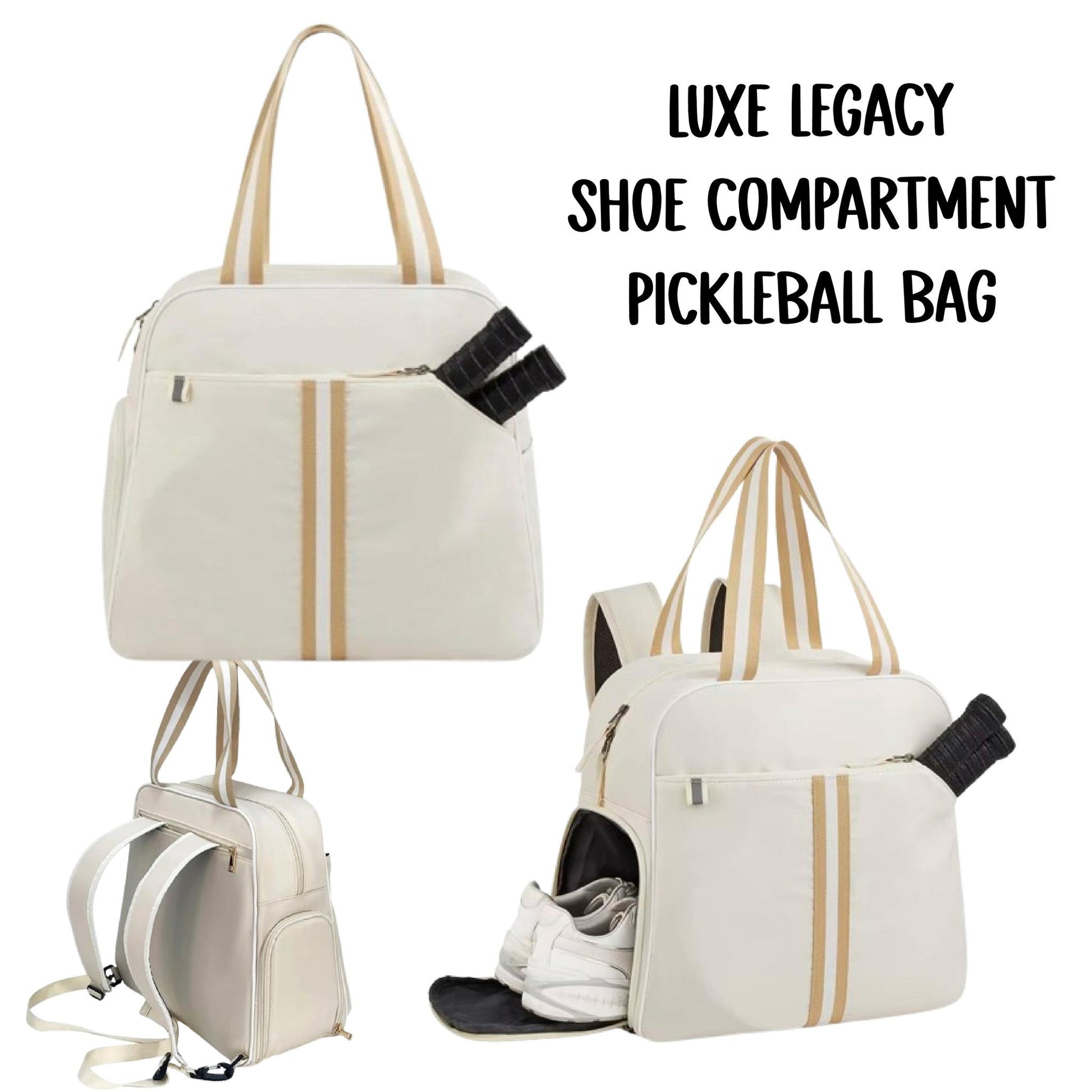 "Luxe Legacy" White Pickleball Bag (Free Customization) | Pickleball Sports Bag | Medium Size Court Bag