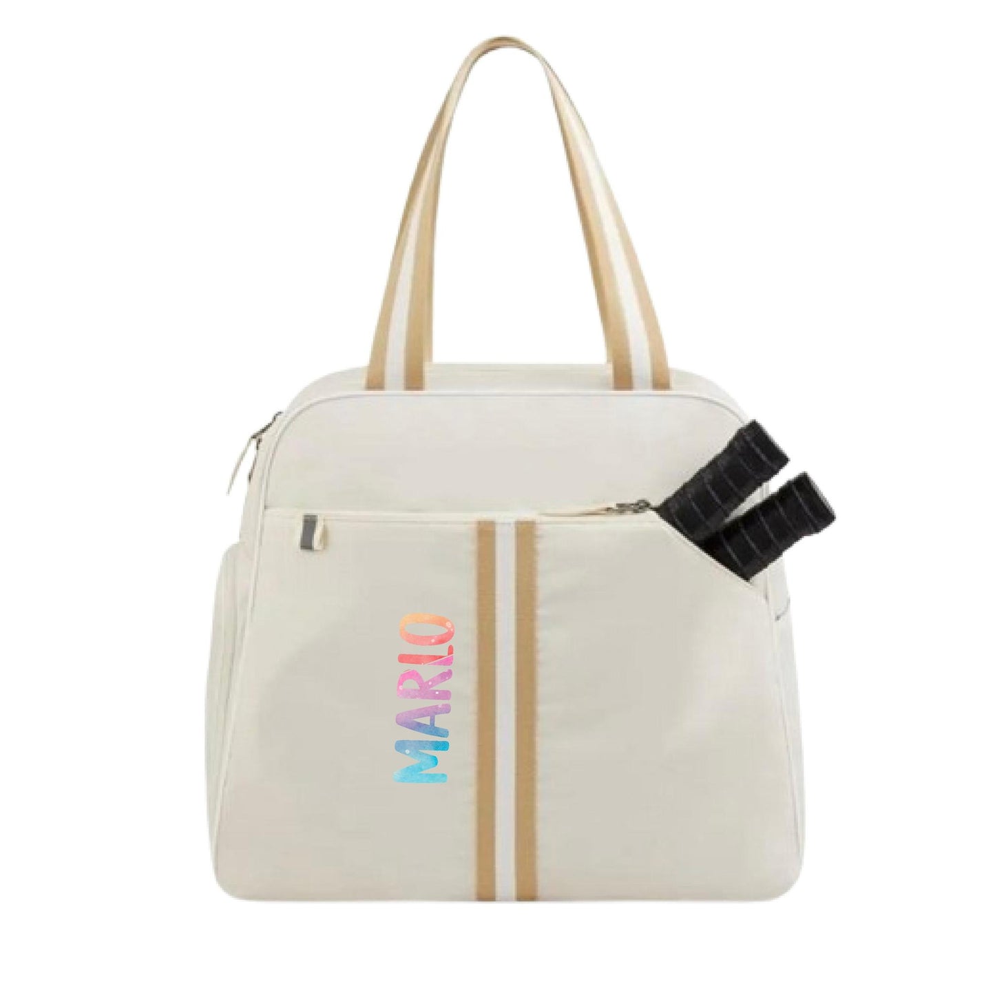 "Luxe Legacy" White Pickleball Bag (Free Personalization) | Pickleball Sports Bag | Medium Size Court Bag