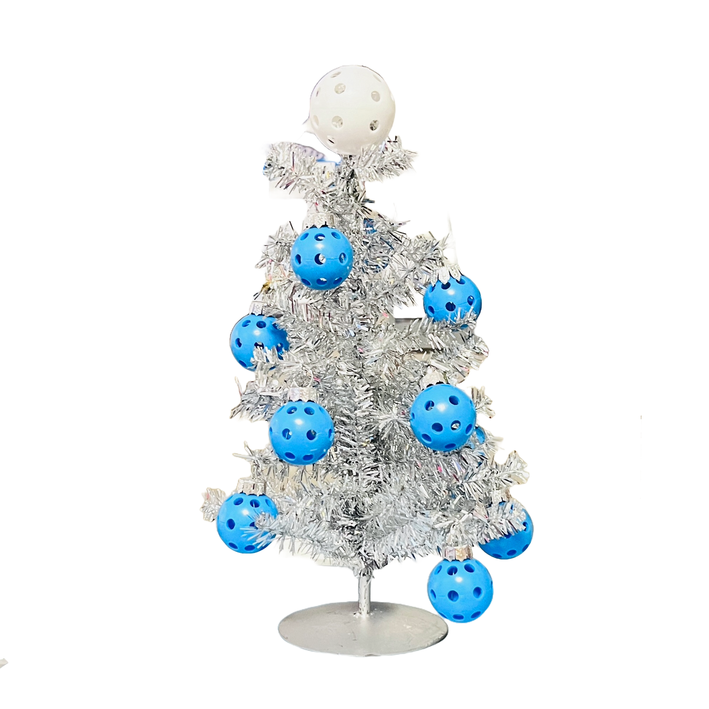 Small Silver Christmas Tree With Twelve Micro Pickleball Ornaments | Pickleball Christmas Gifts And Decor