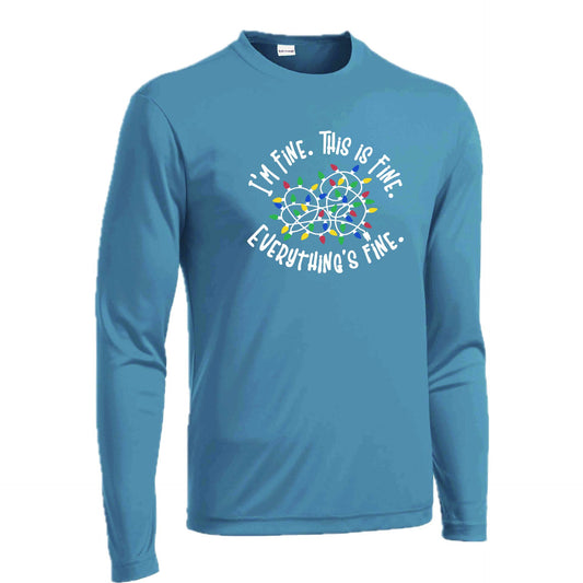 I'm Fine This is Fine Christmas | Men's Long Sleeve Athletic Performance T-Shirt | 100% Polyester