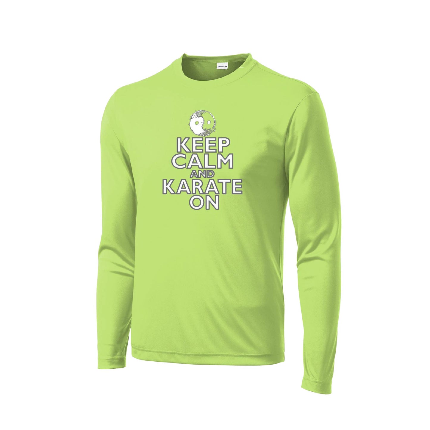 Keep Calm and Karate On (Grey Outlined) | Men's Long Sleeve Athletic Karate Performance T-Shirt | 100% Polyester