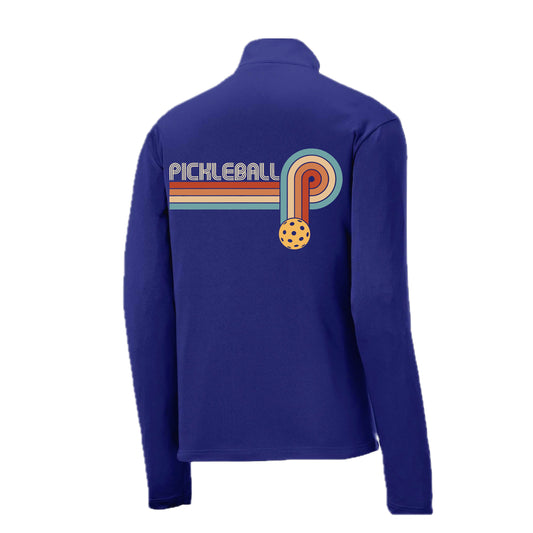 Retro Pickleball | Men's 1/4 Zip Long Sleeve Pullover Athletic Performance Shirt | 100% Polyester