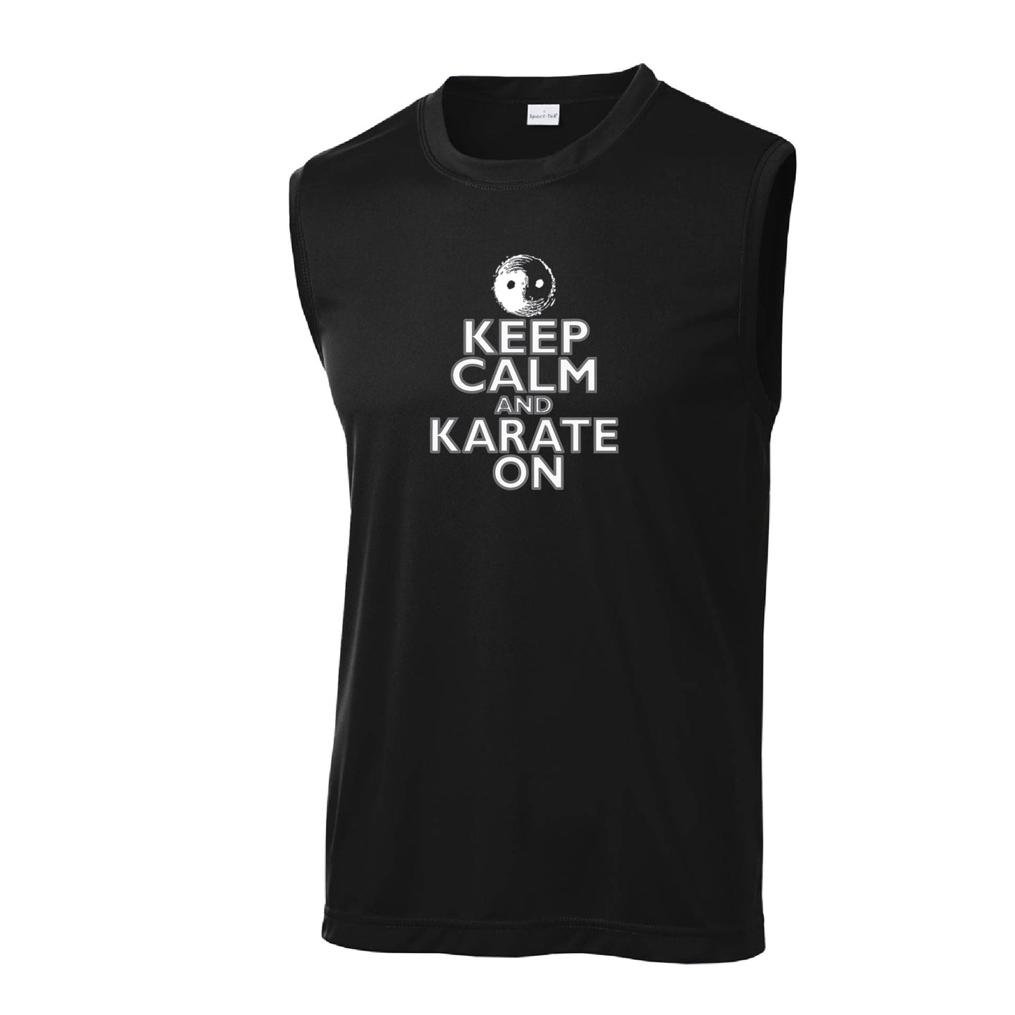 Keep Calm and Karate On (Grey Outlined) | Men's Sleeveless Athletic Karate Performance T-Shirt | 100% Polyester
