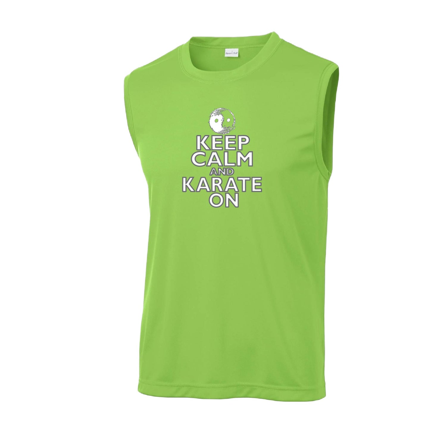 Keep Calm and Karate On (Grey Outlined) | Men's Sleeveless Athletic Karate Performance T-Shirt | 100% Polyester