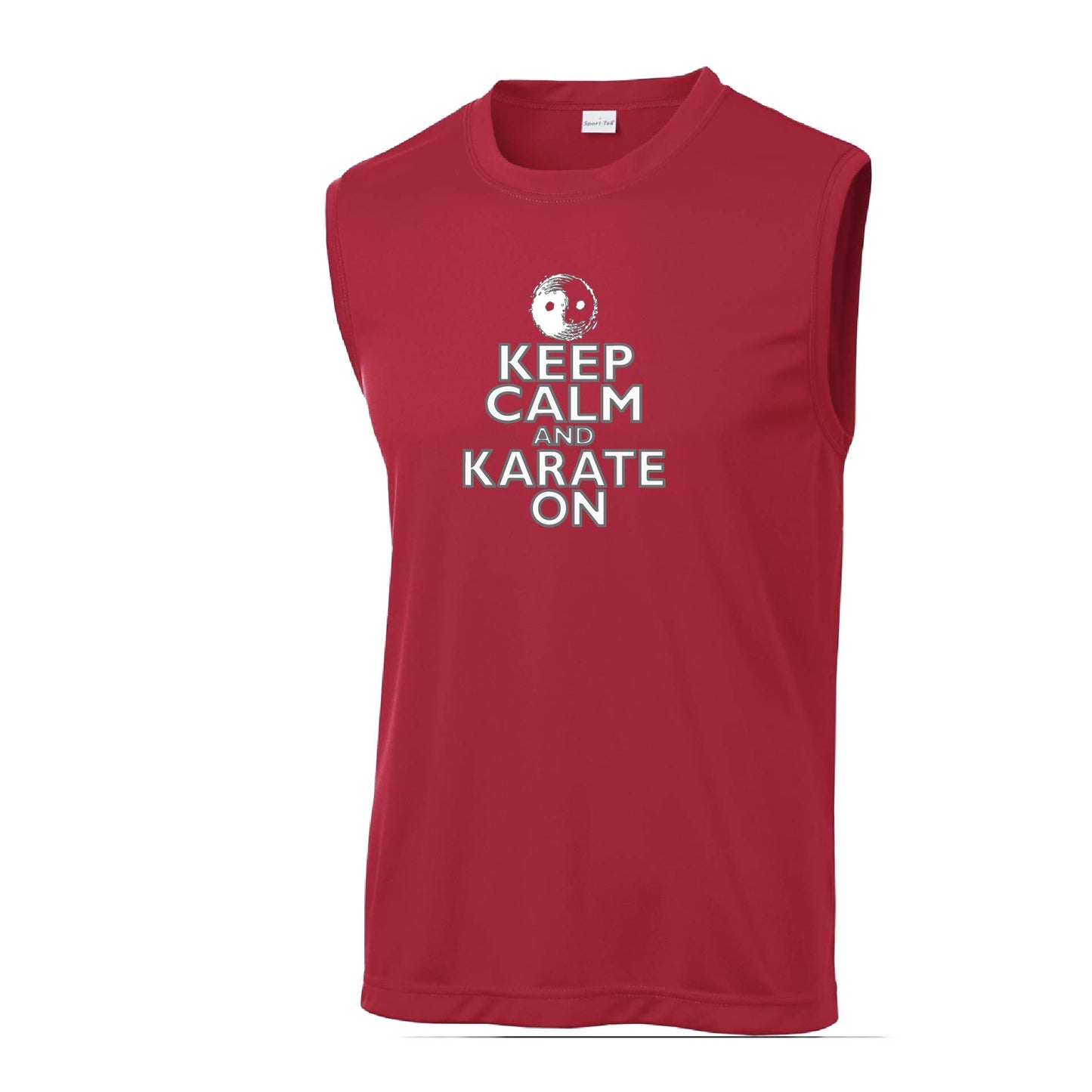 Keep Calm and Karate On (Grey Outlined) | Men's Sleeveless Athletic Karate Performance T-Shirt | 100% Polyester