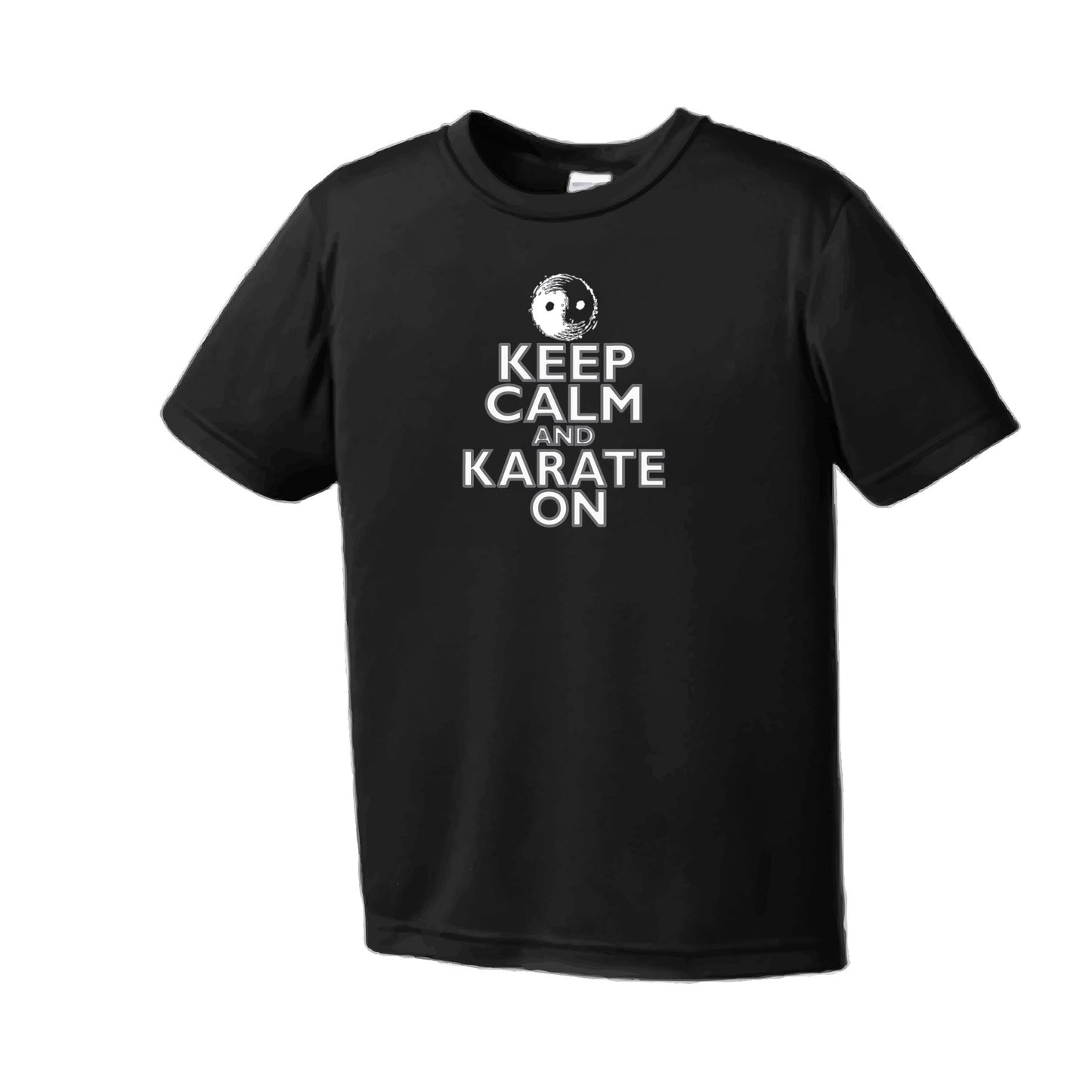 Keep Calm and Karate On (Grey Outlined) | Men's Short Sleeve Athletic Karate Performance T-Shirt | 100% Polyester