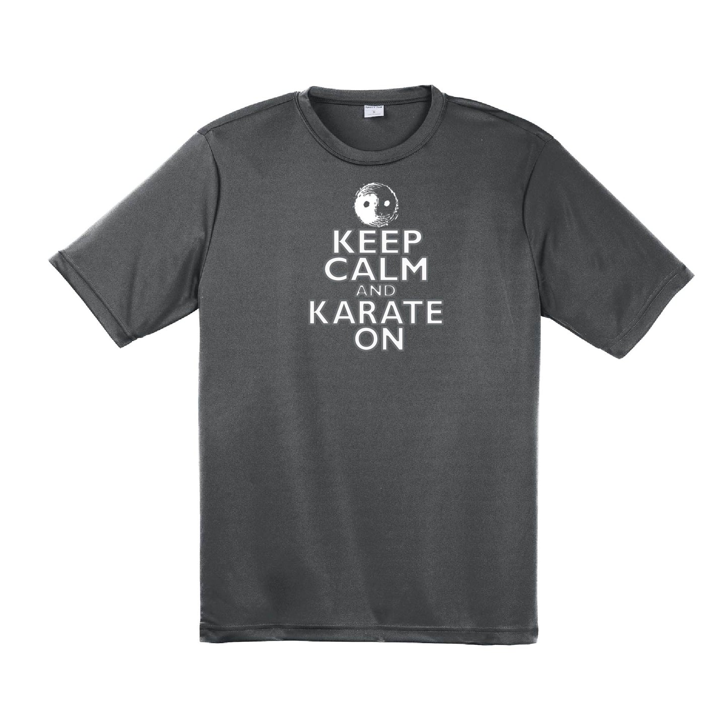 Keep Calm and Karate On (Grey Outlined) | Men's Short Sleeve Athletic Karate Performance T-Shirt | 100% Polyester