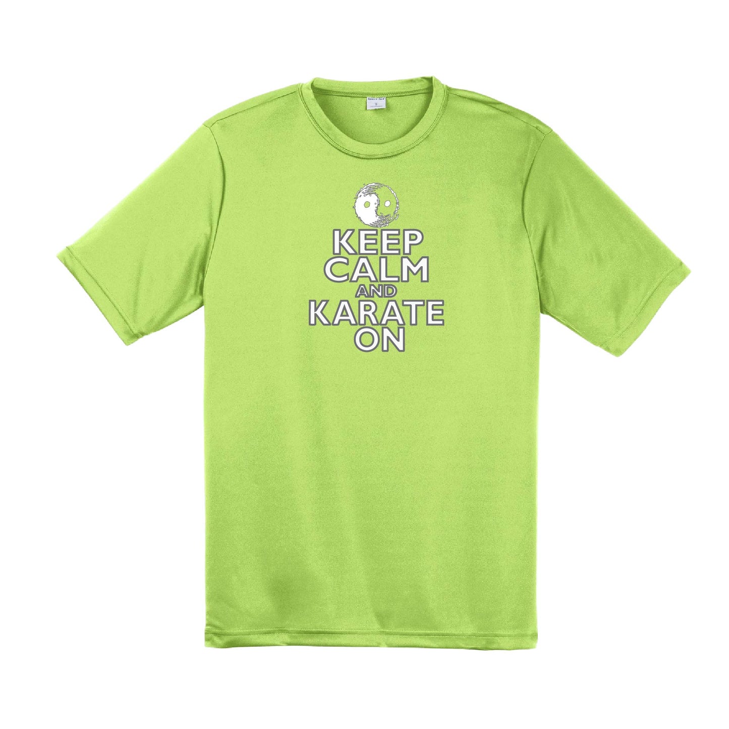 Keep Calm and Karate On (Grey Outlined) | Men's Short Sleeve Athletic Karate Performance T-Shirt | 100% Polyester