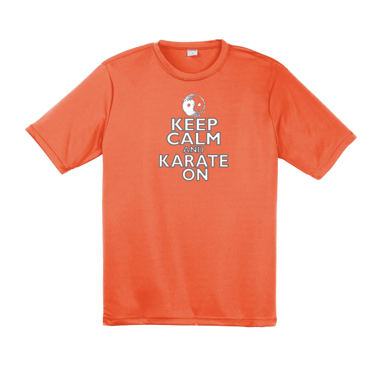 Keep Calm and Karate On (Grey Outlined) | Men's Short Sleeve Athletic Karate Performance T-Shirt | 100% Polyester