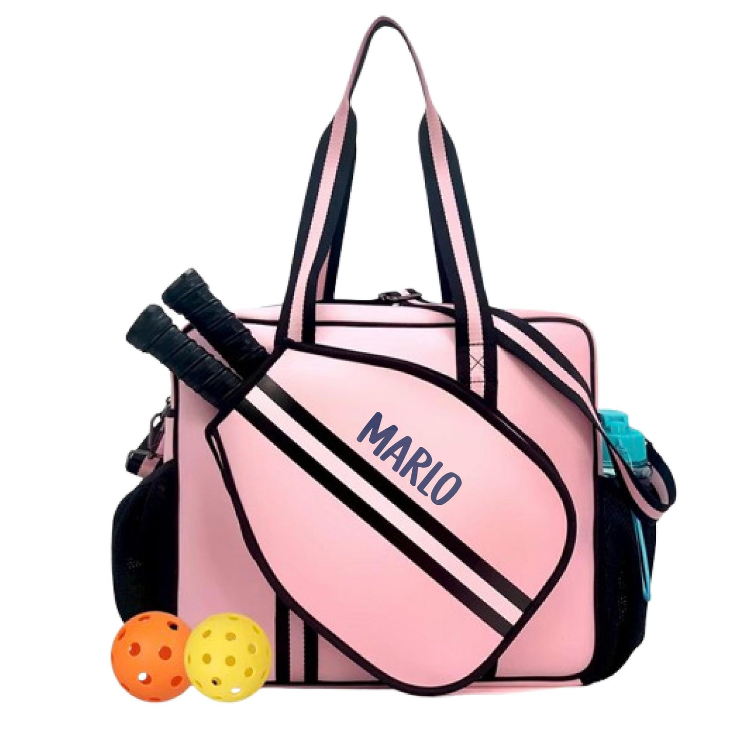 "Magnolia" Pink and Black Pickleball Bag (Free Personalization) | Pickleball Sports Bag | Medium Size Court Bag