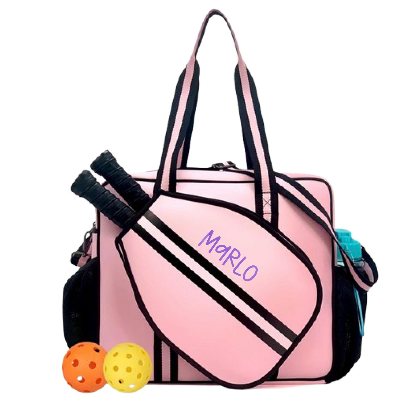"Magnolia" Pink and Black Pickleball Bag (Free Personalization) | Pickleball Sports Bag | Medium Size Court Bag
