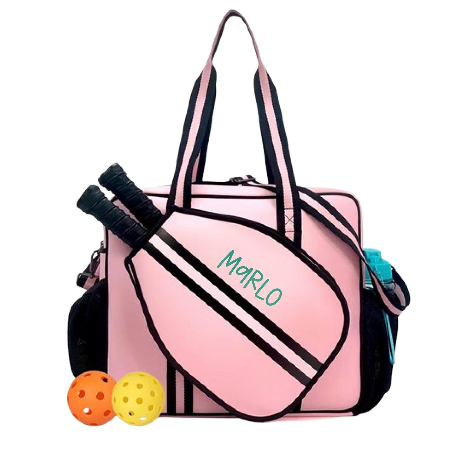 "Magnolia" Pink and Black Pickleball Bag (Free Personalization) | Pickleball Sports Bag | Medium Size Court Bag