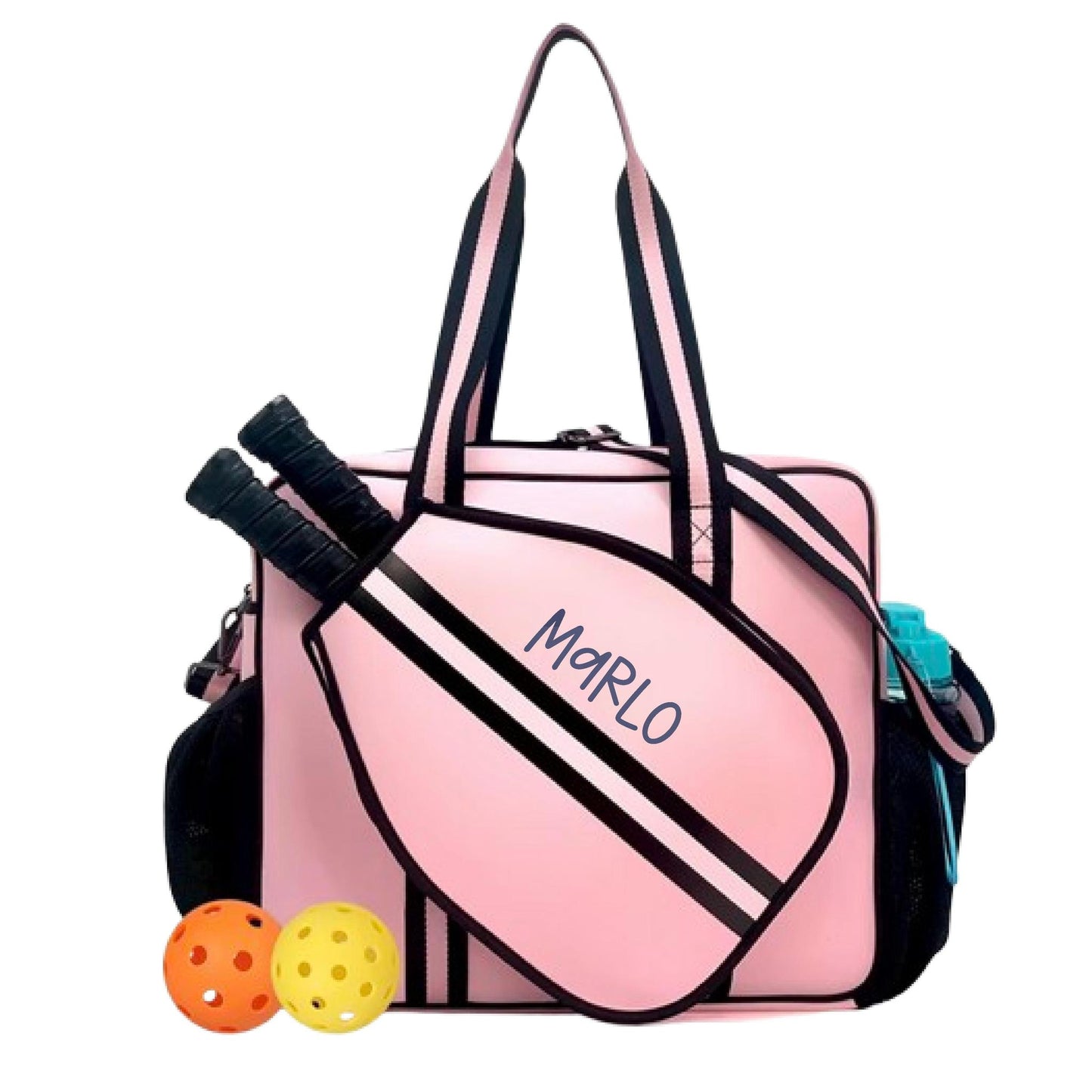 "Magnolia" Pink and Black Pickleball Bag (Free Personalization) | Pickleball Sports Bag | Medium Size Court Bag