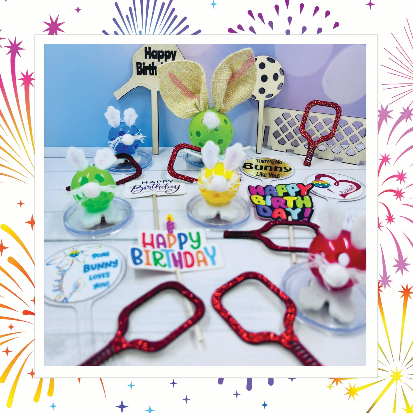 Pickleball Party Pack | 20 Piece "Some Bunny Loves You" Cake And Cupcake Toppers | Birthday Gift Topper