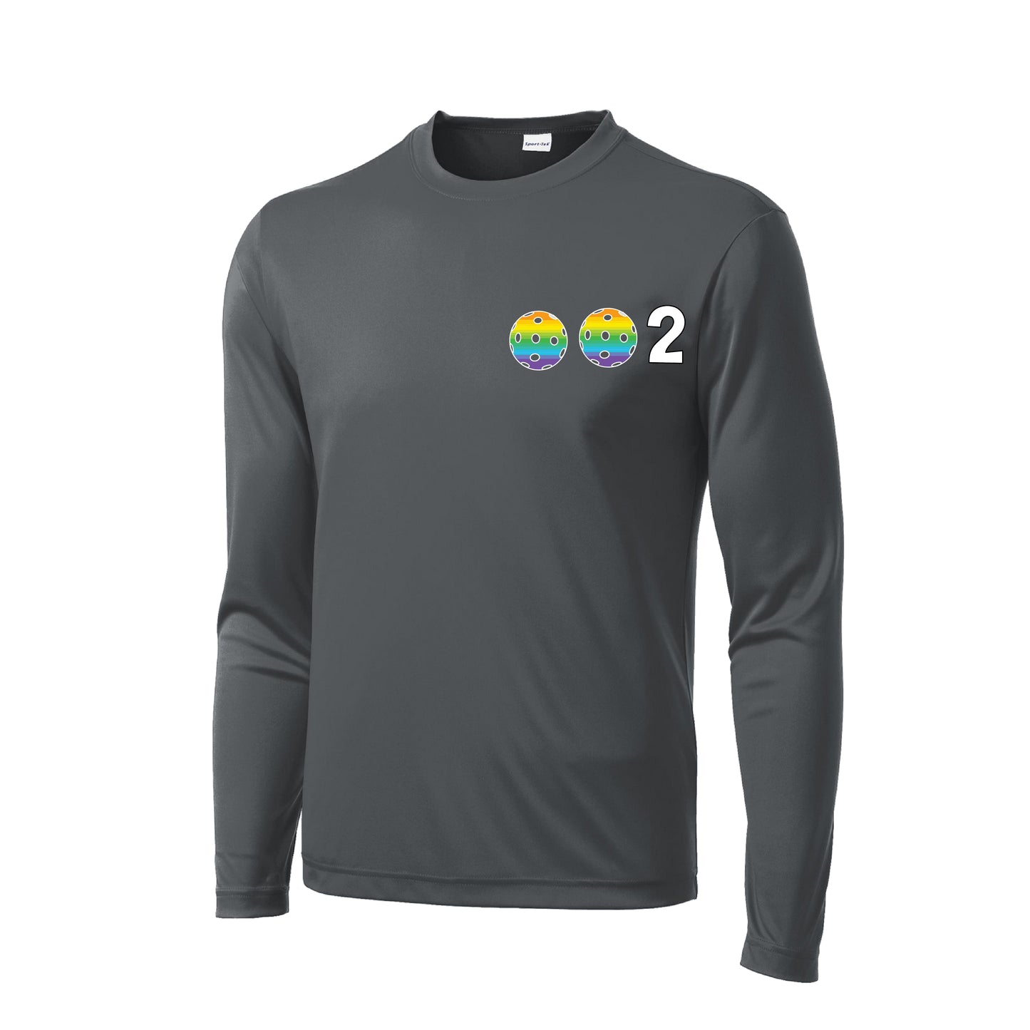 002 With Pickleballs (Cyan Purple Rainbow) Customizable | Men's Long Sleeve Athletic Shirt | 100% Polyester