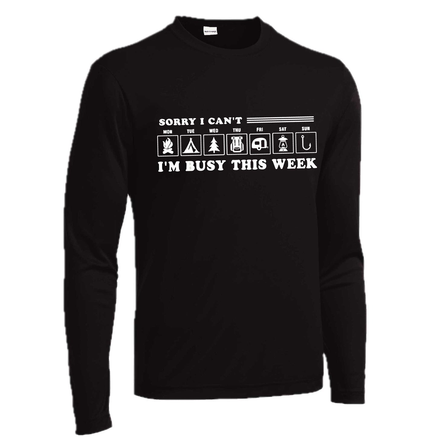 Sorry I Can't I'm Busy Camping This Week | Men's Long Sleeve Camping Shirt | 100% Polyester