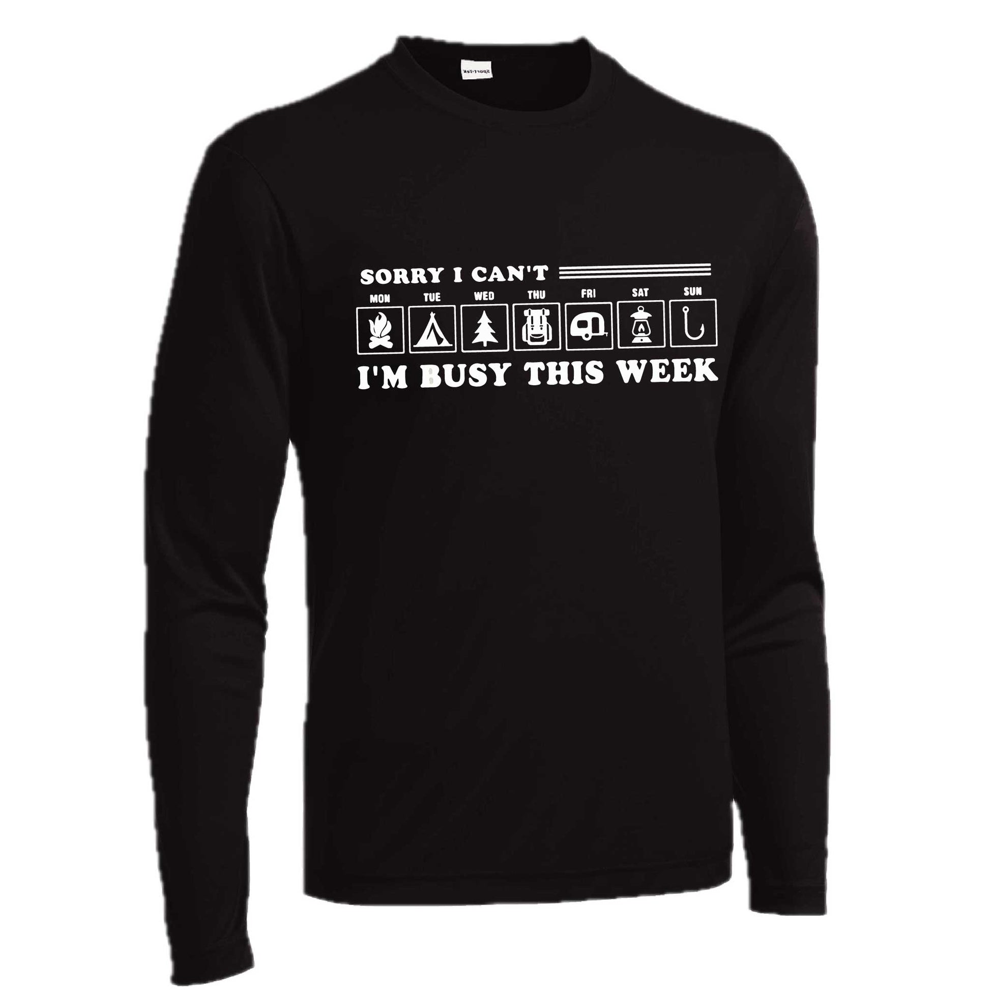 Sorry I Can't I'm Busy Camping This Week | Men's Long Sleeve Camping Shirt | 100% Polyester