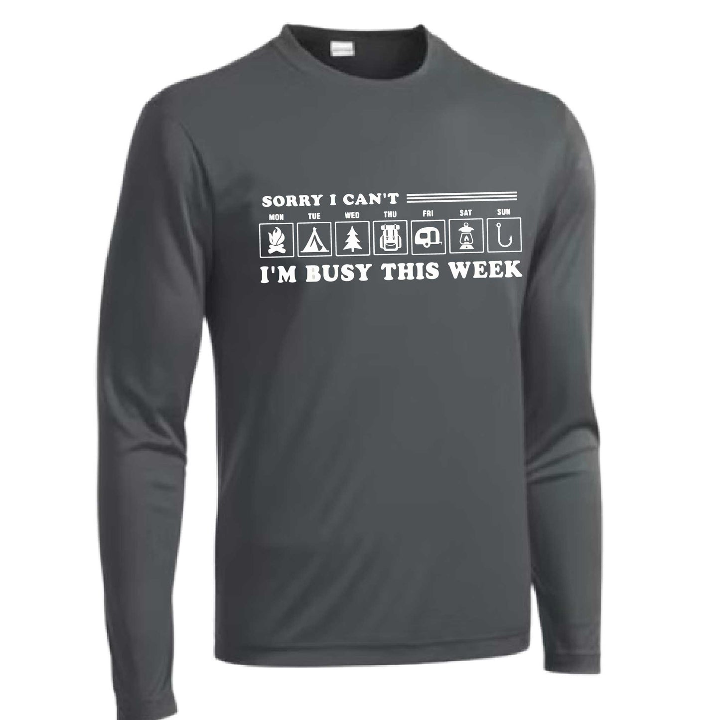 Sorry I Can't I'm Busy Camping This Week | Men's Long Sleeve Camping Shirt | 100% Polyester