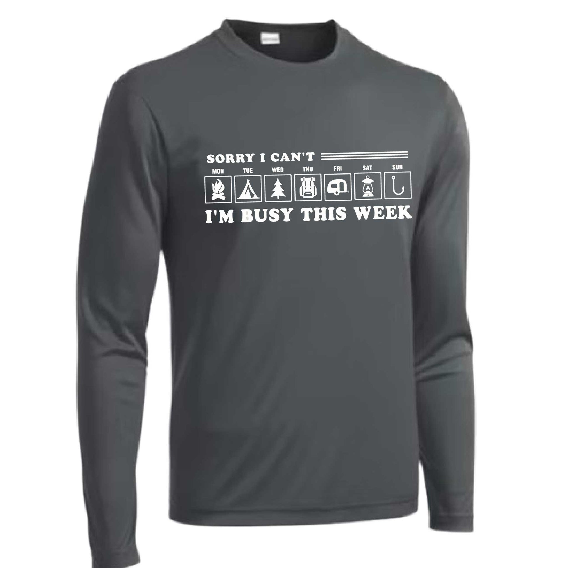 Sorry I Can't I'm Busy Camping This Week | Men's Long Sleeve Camping Shirt | 100% Polyester