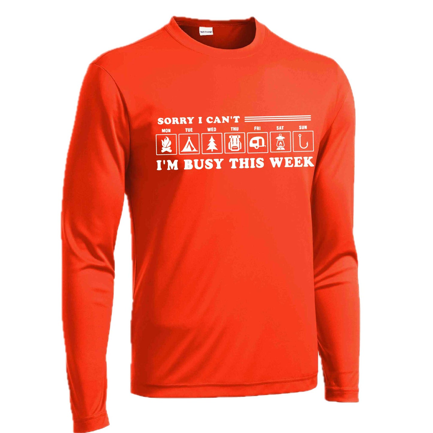 Sorry I Can't I'm Busy Camping This Week | Men's Long Sleeve Camping Shirt | 100% Polyester