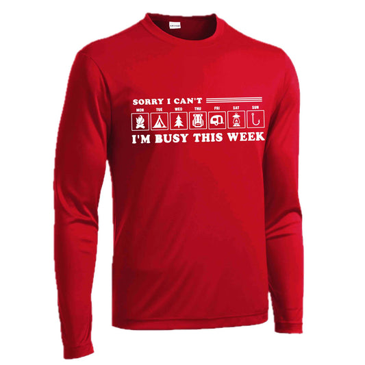 Sorry I Can't I'm Busy Camping This Week | Men's Long Sleeve Camping Shirt | 100% Polyester