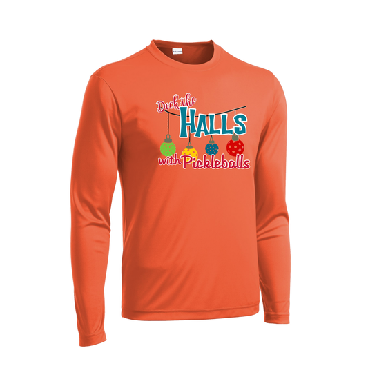 Deck the Halls With Pickleballs | Men's Long Sleeve Athletic Shirt | 100% Polyester