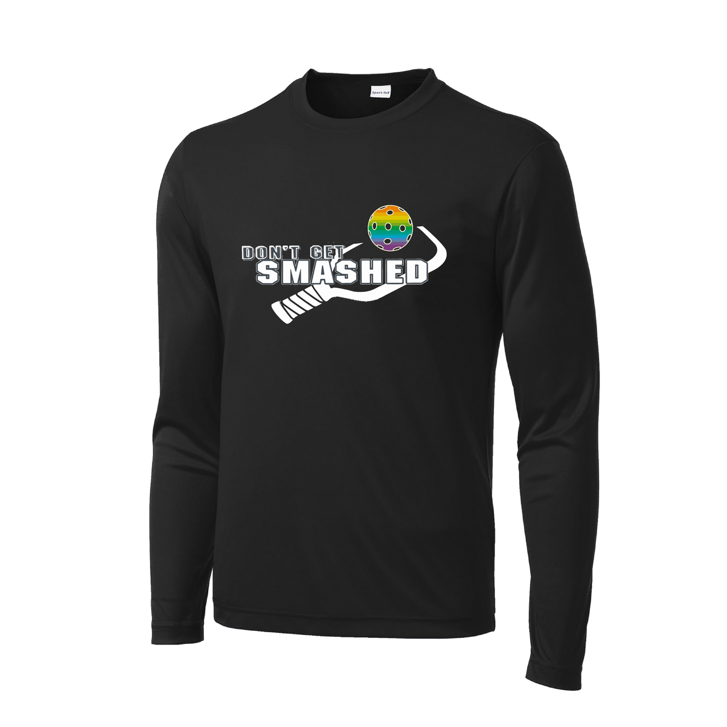 Don't Get Smashed With Pickleballs (Rainbow Green Red) Customizable | Men's Long Sleeve Athletic Shirt | 100% Polyester