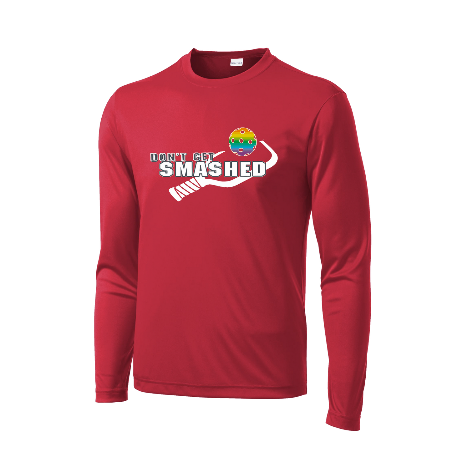 Don't Get Smashed With Pickleballs (Rainbow Green Red) Customizable | Men's Long Sleeve Athletic Shirt | 100% Polyester