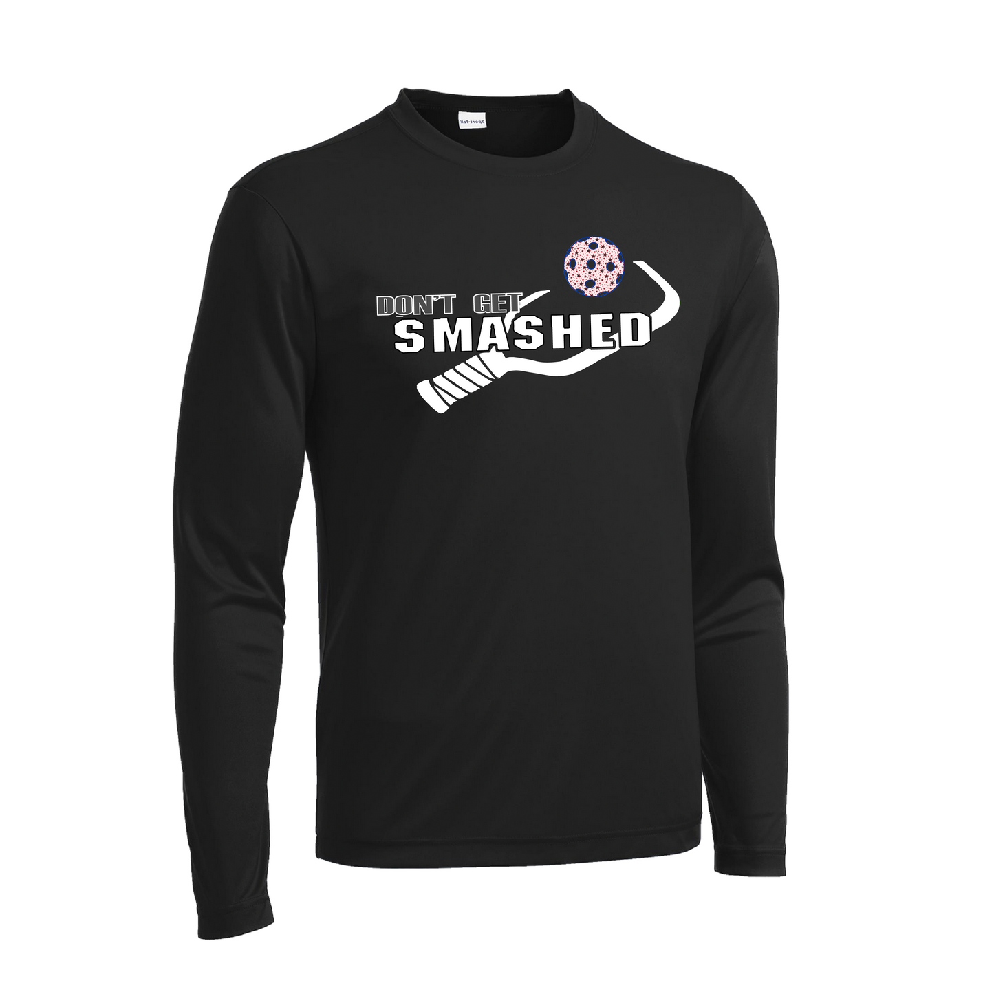 Don't Get Smashed With Pickleballs (Patriotic Stars) | Men's Long Sleeve Athletic Shirt | 100% Polyester