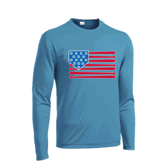Baseball Flag | Men's Long Sleeve Athletic Baseball Performance T-Shirt | 100% Polyester