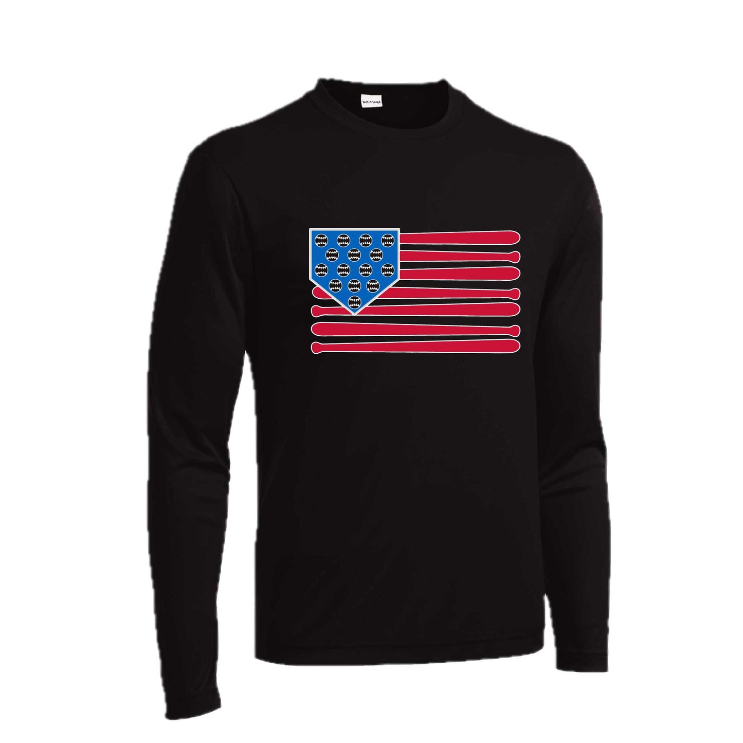 Baseball Flag | Men's Long Sleeve Athletic Baseball Performance T-Shirt | 100% Polyester