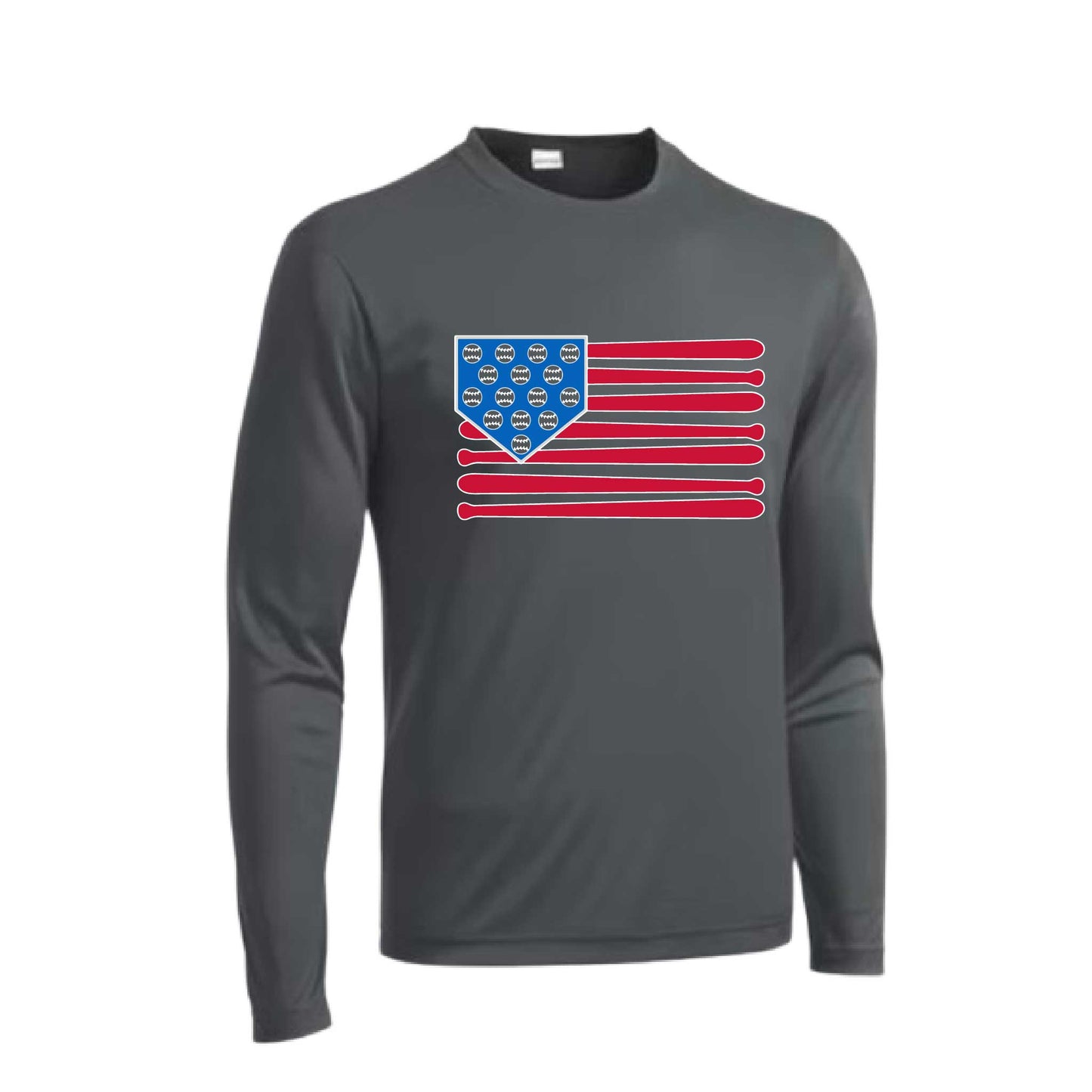 Baseball Flag | Men's Long Sleeve Athletic Baseball Performance T-Shirt | 100% Polyester