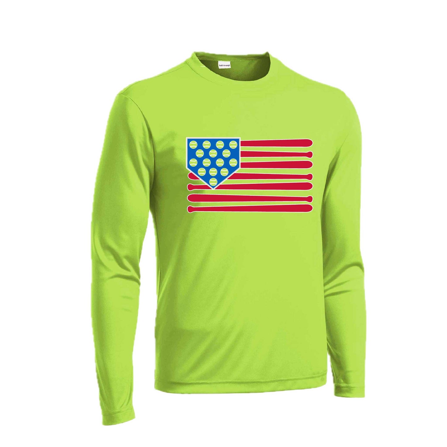 Baseball Flag | Men's Long Sleeve Athletic Baseball Performance T-Shirt | 100% Polyester