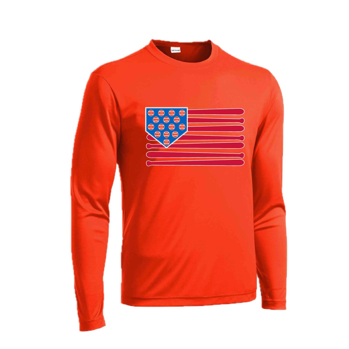 Baseball Flag | Men's Long Sleeve Athletic Baseball Performance T-Shirt | 100% Polyester