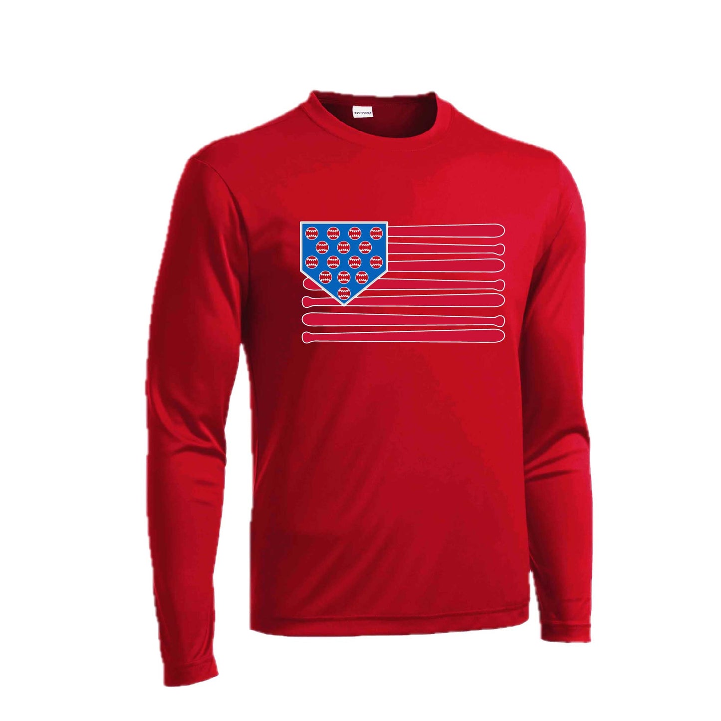 Baseball Flag | Men's Long Sleeve Athletic Baseball Performance T-Shirt | 100% Polyester