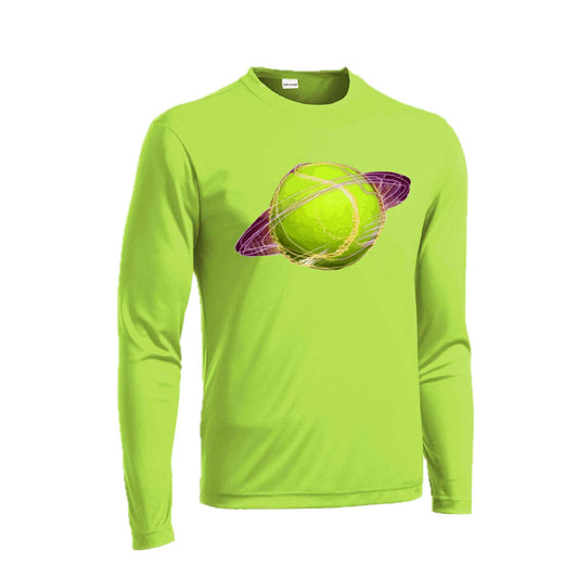 Galactic Tennis | Men's Long Sleeve Athletic Tennis Performance T-Shirt | 100% Polyester