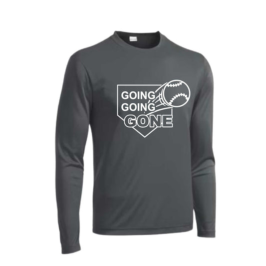 Going Going Gone | Men's Long Sleeve Athletic Baseball Performance T-Shirt | 100% Polyester