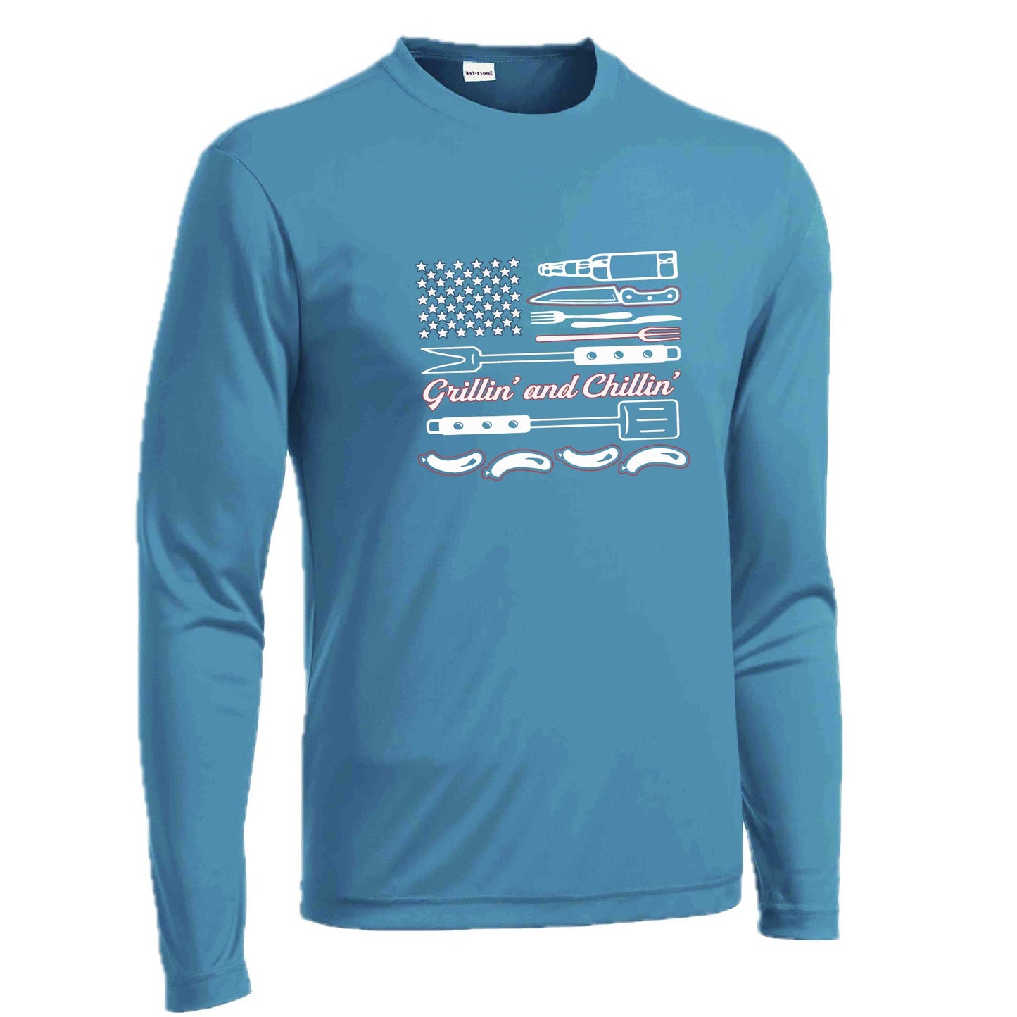 Grillin' and Chillin' | Men's Long Sleeve Camping Shirt | 100% Polyester