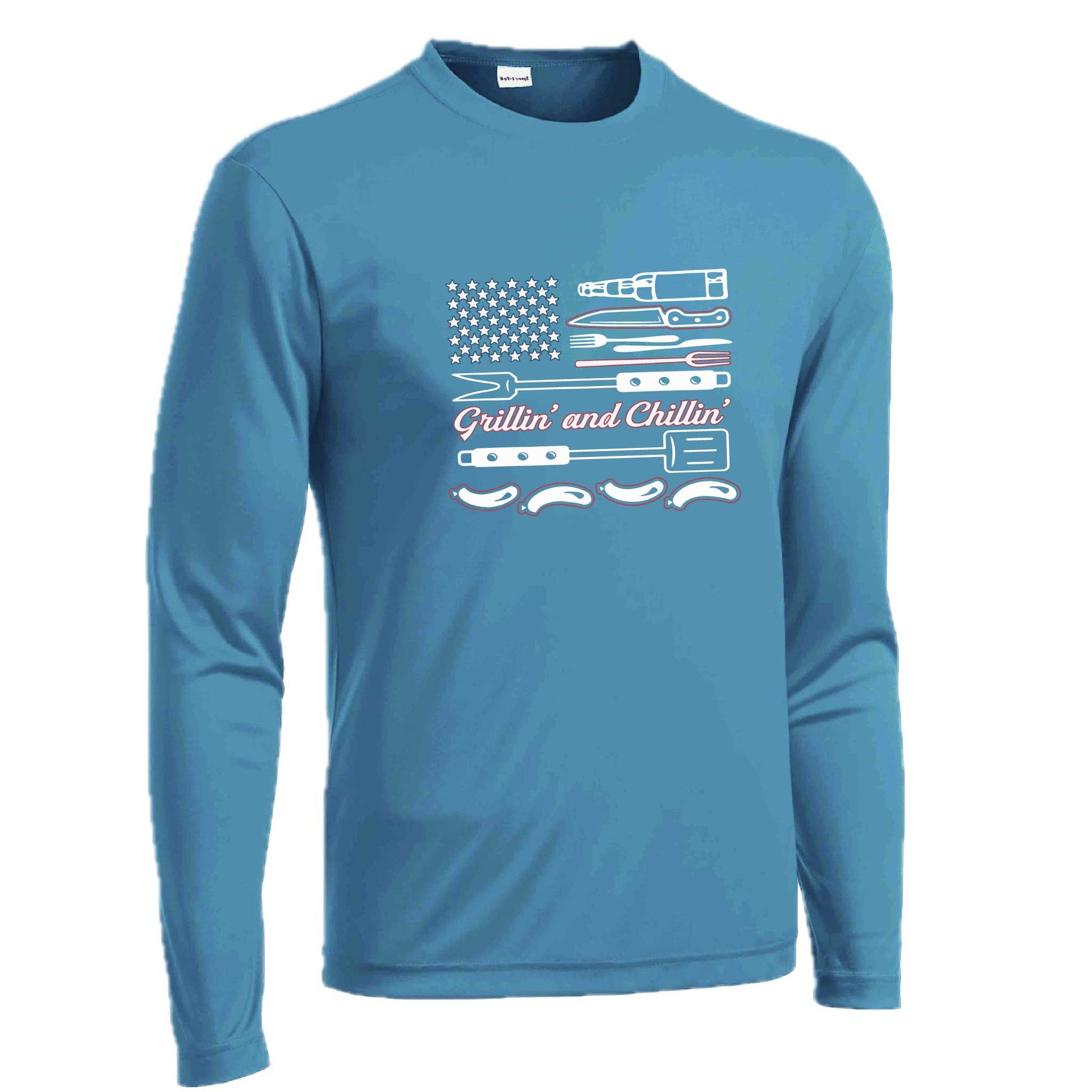 Grillin' and Chillin' | Men's Long Sleeve Camping Shirt | 100% Polyester
