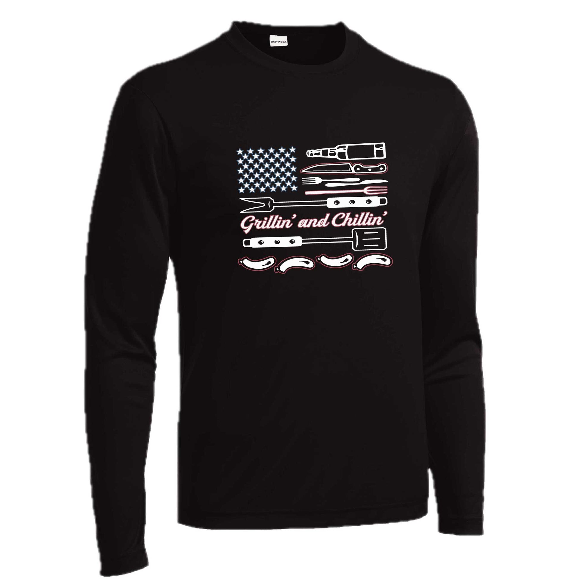 Grillin' and Chillin' | Men's Long Sleeve Camping Shirt | 100% Polyester