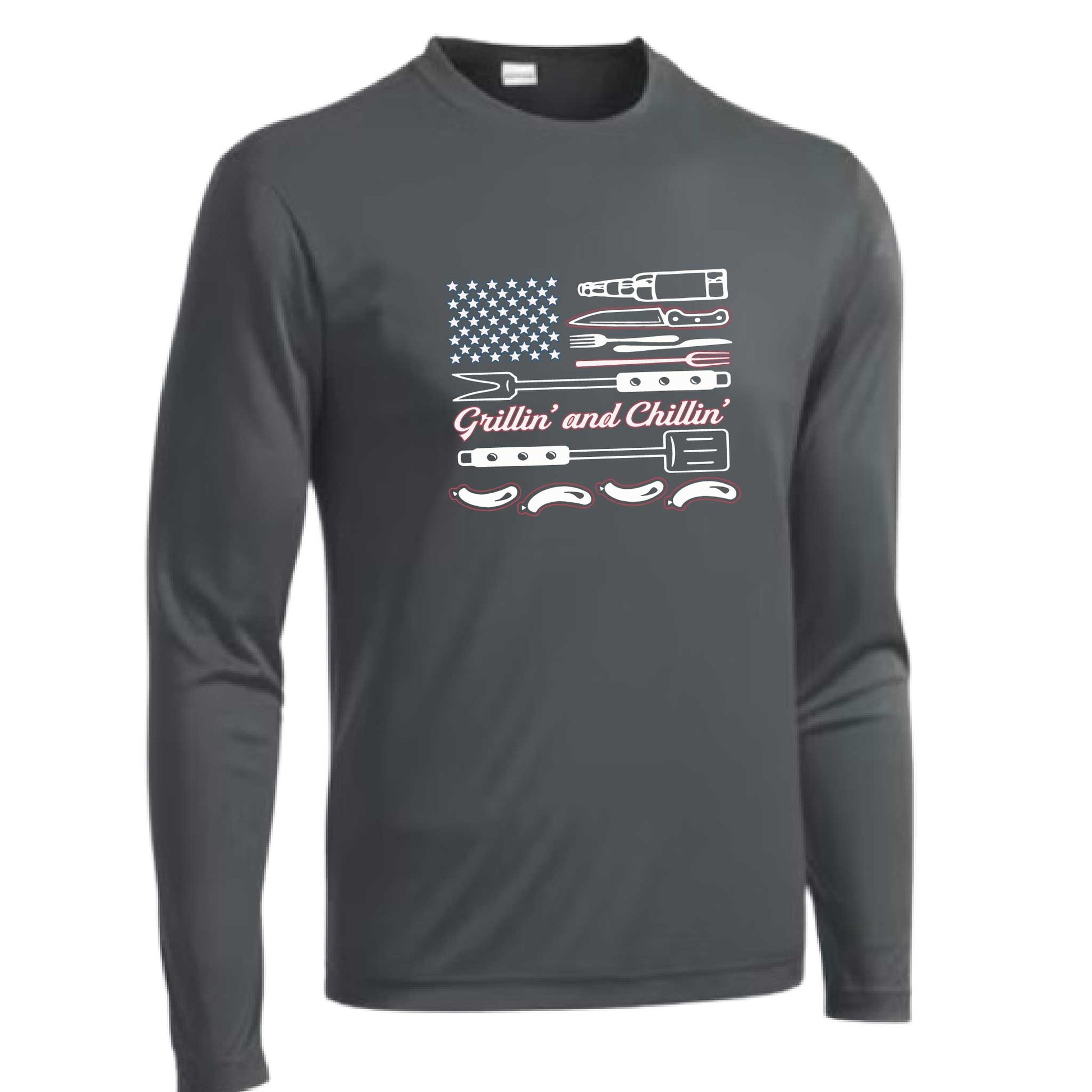 Grillin' and Chillin' | Men's Long Sleeve Camping Shirt | 100% Polyester