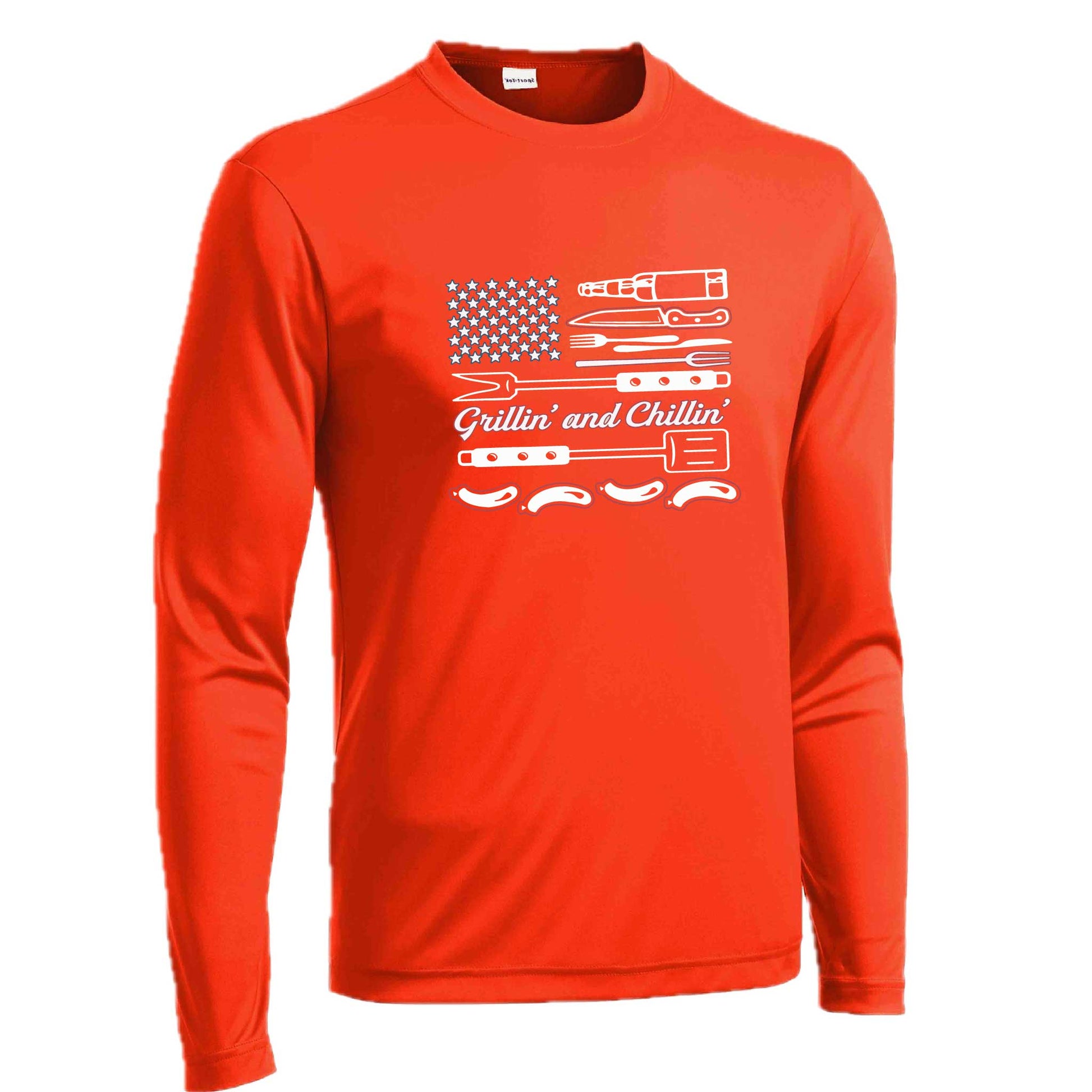 Grillin' and Chillin' | Men's Long Sleeve Camping Shirt | 100% Polyester