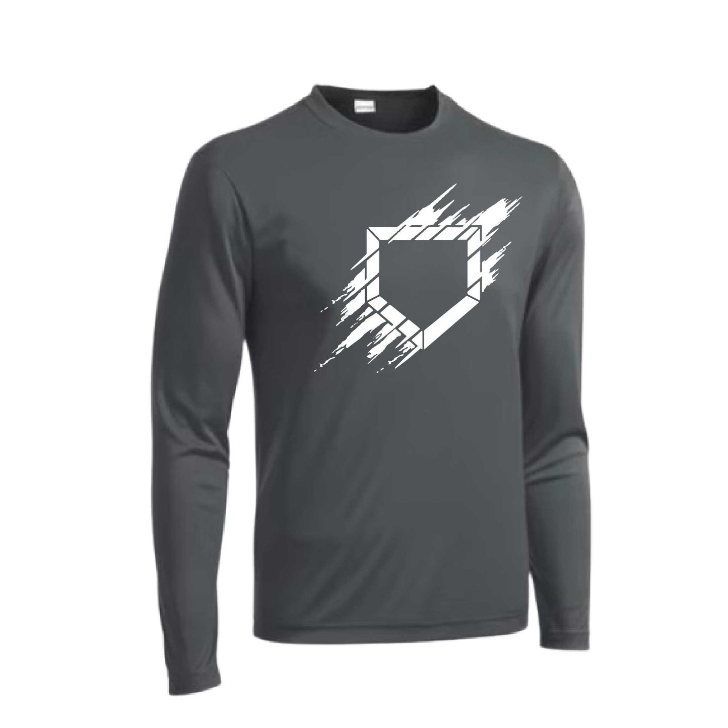 Home Plate | Men's Long Sleeve Athletic Baseball Performance T-Shirt | 100% Polyester