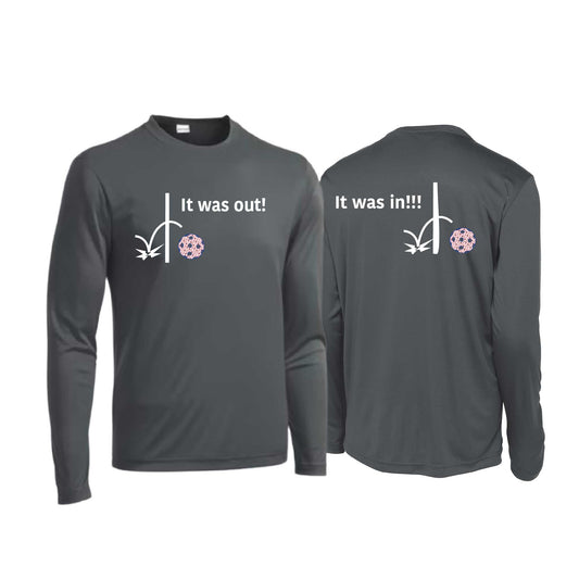 It Was Out! It Was In! (Pickleballs Patriotic Stars) | Men's Long Sleeve Performance Athletic Performance T-Shirt | 100% Polyester