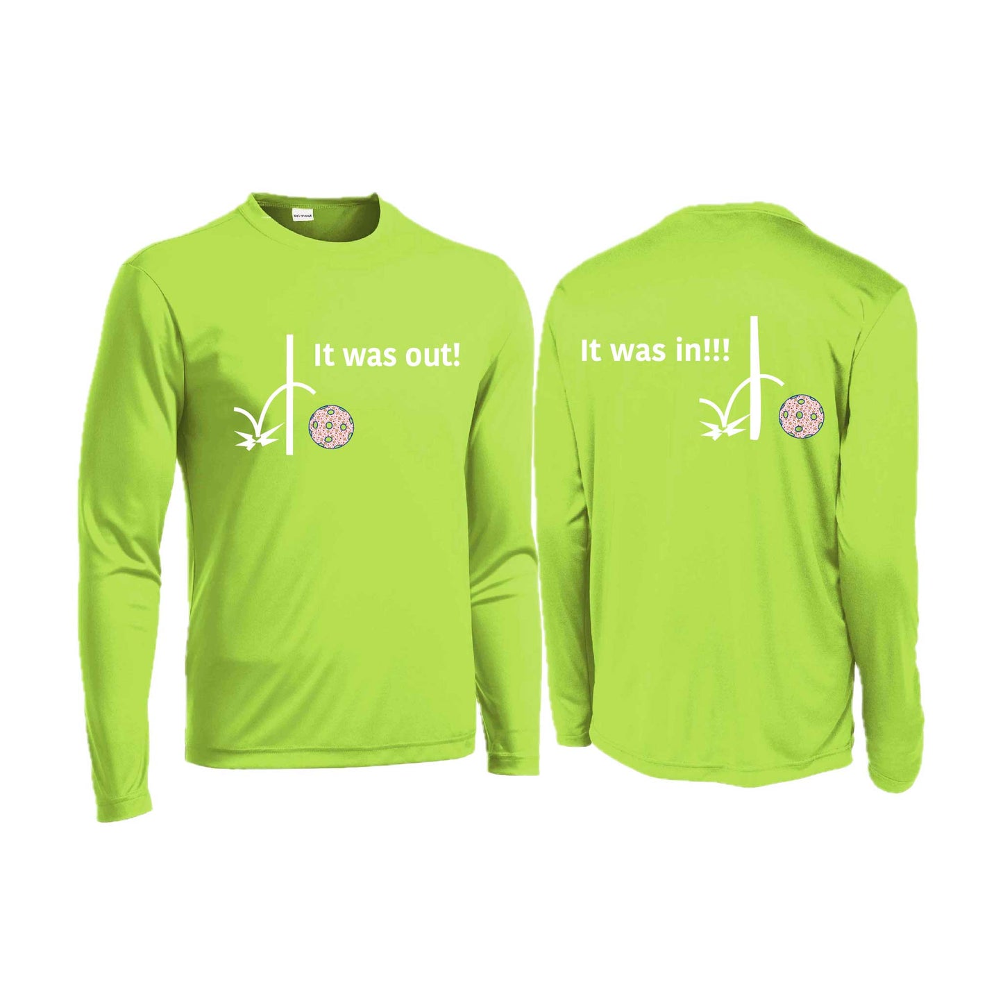 It Was Out! It Was In! (Pickleballs Patriotic Stars) | Men's Long Sleeve Performance Athletic Performance T-Shirt | 100% Polyester