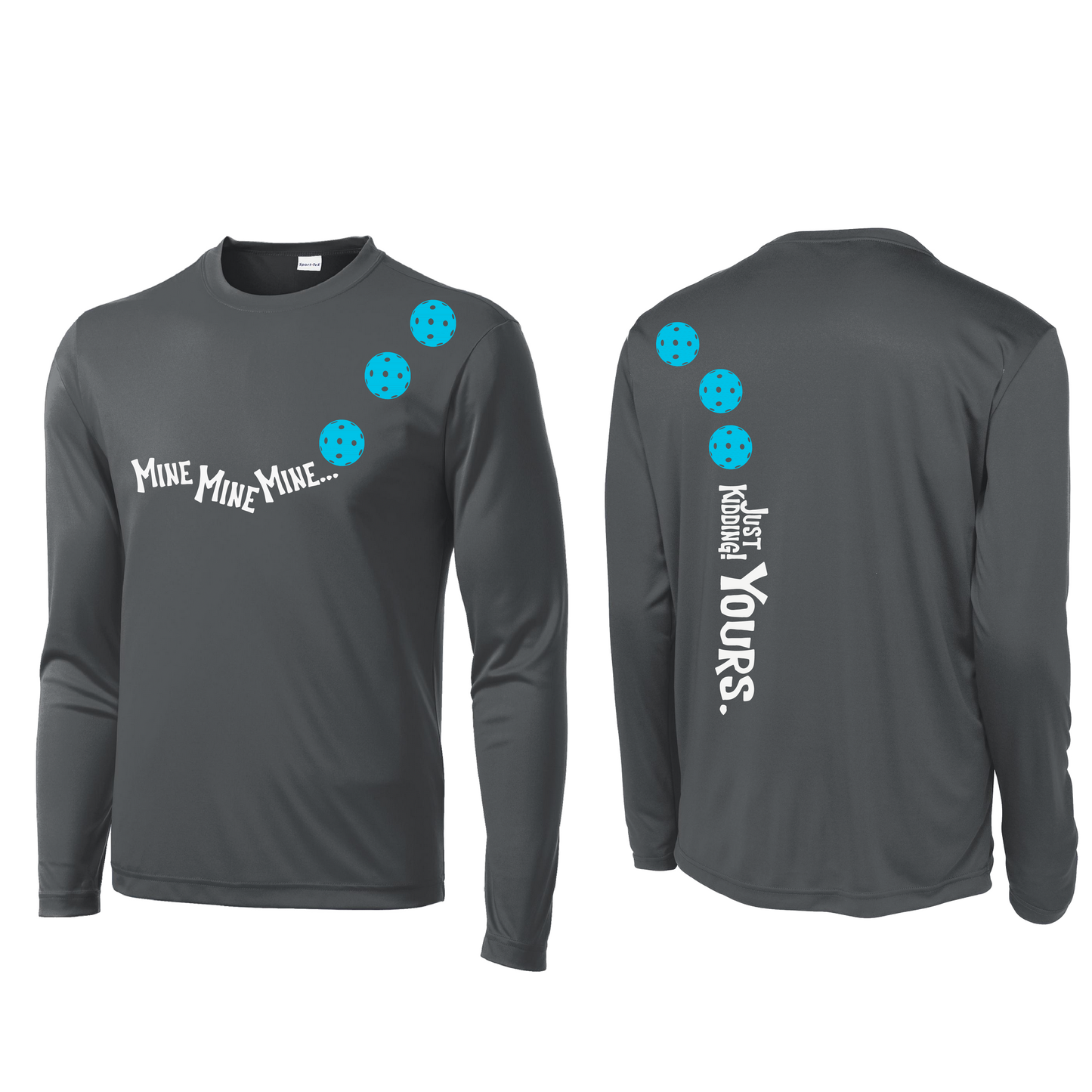 Mine JK Yours (Pickleballs Cyan Green Orange) | Men's Long Sleeve Athletic Shirt | 100% Polyester